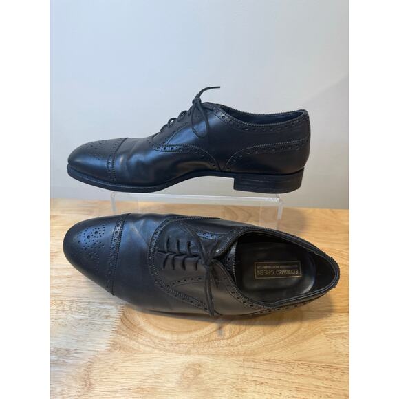 Edward Green Oxford Brogue Casual Dress Shoe Black Size 8.5  JL - Picture 1 of 16